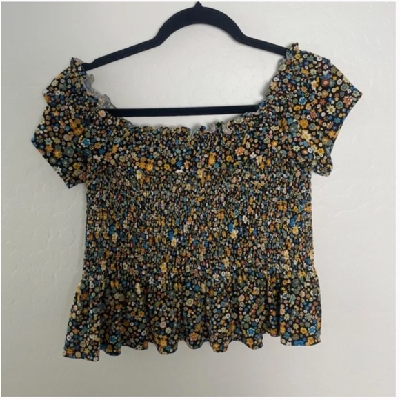 ⭐️Floral Off-the-Shoulder Smock Hipster Hippie Artsy Boho Art Girly Blouse Top - Picture 7 of 7